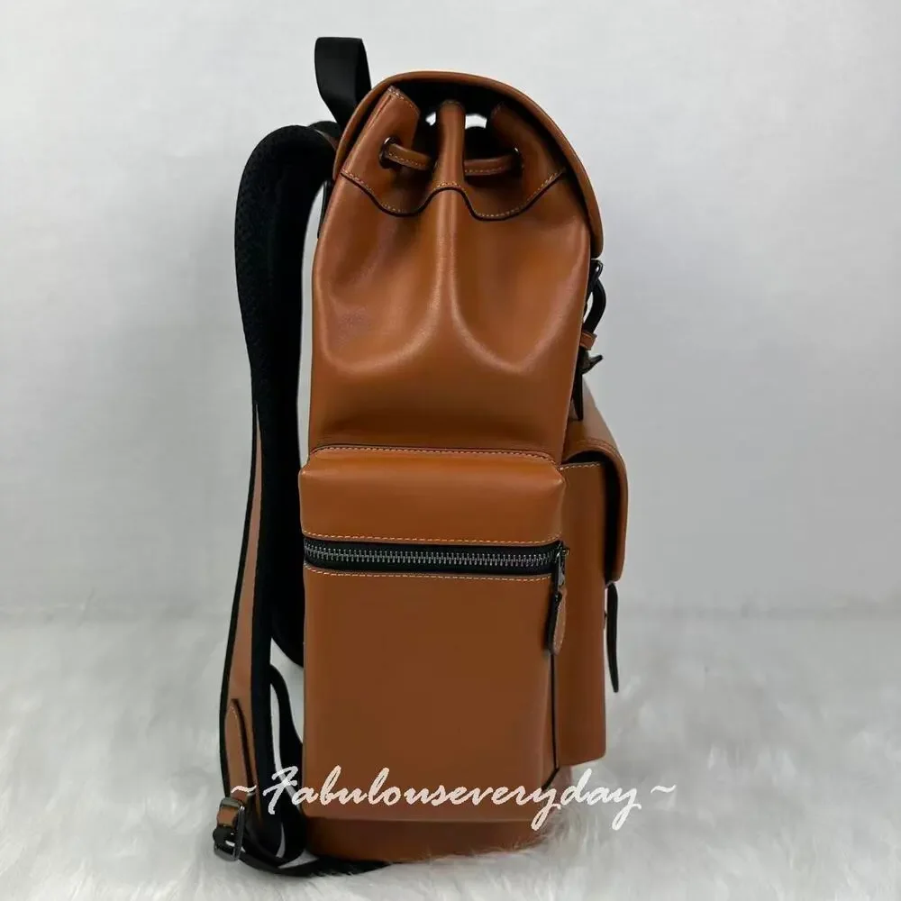 Coach MEN's Large Sprint Backpack Gunmetal/Tan Smooth grain Leather CDB61 NWT